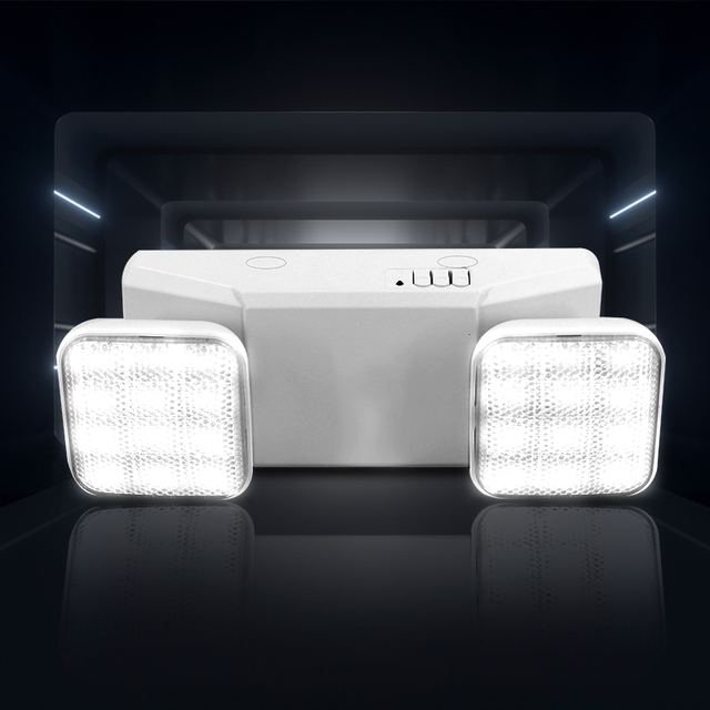 LED Emergency Exit Sign Light IP65 Self-Contained Twin Spot Light with 2-Hour Emergency for Outdoor Use
