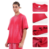 T-shirt ample vintage pour homme en coton délavé style streetwear hip-hop avec effet batik vieilli