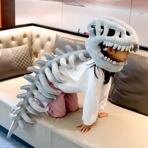 Promotion Halloween : Chapeau de costume en peluche squelette de dinosaure avec longue colonne vertébrale, accessoire de tête pour cosplay, idéal pour les fêtes à thème en famille - Product Image 1
