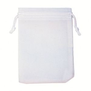 Sac cadeau en velours avec cordon de serrage, 8*10cm (3.1*3.9 pouces), vente en gros, pochette cadeau blanche bon marché - Product Image 1