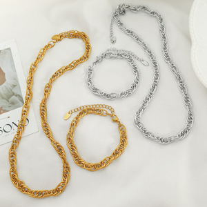 Stainless Steel <b>Chain</b> Necklace Set Unisex Fashion Jewelry Gold Silver Tone Interlocking Design Trendy Style - Product Image 2