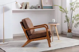 मध्यकालीन विंटेज उच्च गुणवत्ता की लकड़ी के फ्रेम भूरे रंग के चमड़े असबाबवाला आकस्मिक सोफे कुर्सी