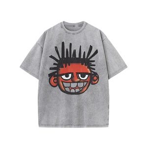 Usine directe de haute qualité personnalisé hommes rétro imprimé lavé à l'acide T-Shirt 100% coton haute rue mode tricoté en gros - Product Image 5