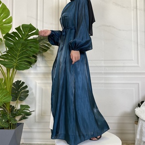 1926# Muslim Abaya Dress Shiny Satin Large Bell Sleeve Modesty Open Abaya Islamic Clothing for 2022 EID - Product Image 4