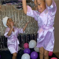 Kustomisasi dan grosir jubah mandi Kimono Satin sutra anak perempuan pesta ulang tahun anak perempuan bunga
