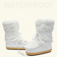 Bottes d'Hiver Blanches pour Femme avec Motif Lune Spatiale Amovible, Doublure Polaire Tendance, Imperméables, Chaudes, Style Western à Plateforme