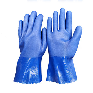 Gants en PVC bleus givrés résistants à l'huile, entièrement texturés, antidérapants, de protection chimique industrielle - Product Image 3