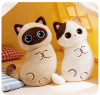 Peluche chat siamois super douce à motif dessin au trait, transfrontalière, coussin de sommeil et d'étreinte, poupée chat calico noir, coussin de siège, cadeau