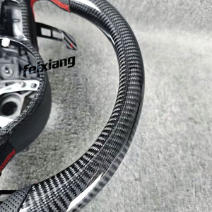 Volant sport en cuir et fibre de carbone <span class=keywords><strong>Audi</strong></span> <span class=keywords><strong>TT</strong></span> <span class=keywords><strong>R8</strong></span> V8 <span class=keywords><strong>V10</strong></span> A4 A5, 1 branche, couleurs de rayures personnalisables - Product Image 6