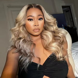 วิกผมแท้แบบไม่ต้องใช้กาว 13x6 360 Full Lace HD Highlight Ash Balayage สีบลอนด์น้ำผึ้งไฮไลท์เทา สำหรับผู้หญิง ราคาโรงงานถูก - Product Image 6