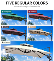 Parasol cantilever moderne robuste 4x4m pour extérieur, protection solaire, revêtement PA, structure thermolaquée, toit unique, base croisée, pour hôtels