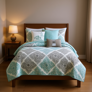 Juego de edredón estampado de 6 piezas, ropa de cama jacquard con patrón geométrico para dormitorio, uso en todas las estaciones - Product Image 2