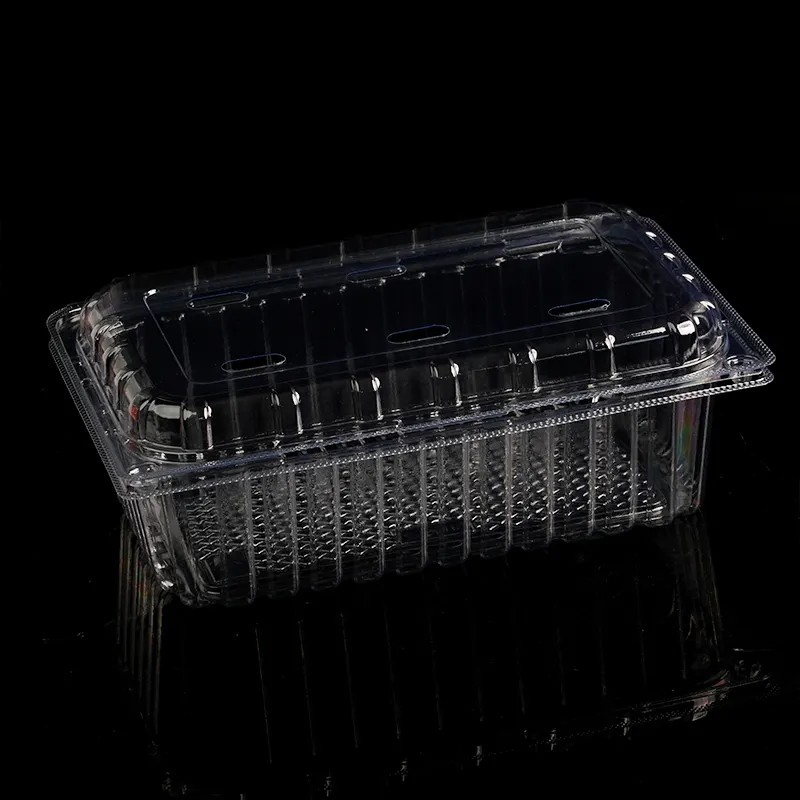 Kapaklı tek kullanımlık şeffaf PET dikdörtgen menteşeli plastik süpermarket meyve paketi