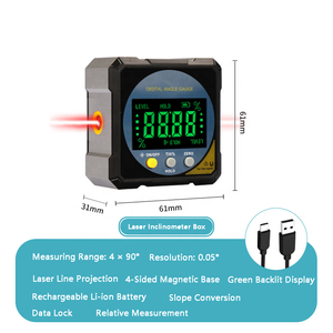 Inclinometro Digitale Ricaricabile all'Ingrosso con Struttura in Alluminio, Laser a 2 Lati e Magnete a 4 Lati, Misuratore di Angoli - Product Image 2