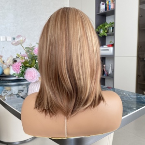 Prix de gros Perruques synthétiques frontales en dentelle suisse 13*6, blond cuivré, courtes, droites et dégradées, originales - Product Image 6
