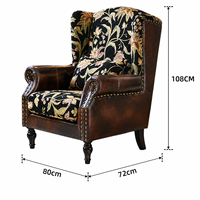 Fauteuil Chesterfield Vintage à dossier haut motif floral, une place, mobilier d'appoint en tissu et bois avec rembourrage en éponge pour villas et salons