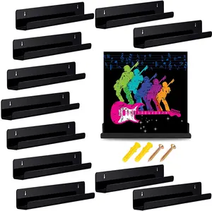 Glossy Black 12 Pieces Vinyl Record Shelf Wall Mount