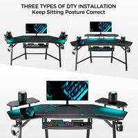 Escritorio para Juegos AJUNION Grande de 72 Pulgadas con Luces LED RGB, Mesa para Computadora con Bandeja Ajustable para Teclado y Gestión de Cables para Gamers de PC
