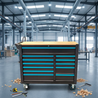 Coffre à outils roulant robuste à 12 tiroirs, dessus en bois, verrouillage central, capacité de 300 kg, couleur OEM, garantie de 3 ans, armoire à outils