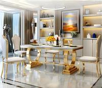 Table à manger de luxe avec plateau en marbre + ensemble de chaises rembourrées - Essentiels élégants et robustes pour la salle à manger