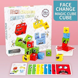Jeu de construction de blocs magiques à visages changeants pour enfants, 20 pièces, puzzle interactif parent-enfant, motif visage souriant - Product Image 4