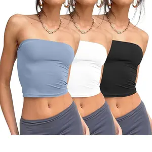 Womens Tube Tops Crop Tops Going Out Strapless Basic Backless Bandeau Bra Summer Outfits 2024