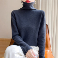 Sweater Turtleneck Wanita 100% Kasmir Oranye, Kerah Tinggi, Lengan Panjang, Rajutan Halus, Sweater Turtleneck Lapisan Dasar, Pullover Leher Tinggi