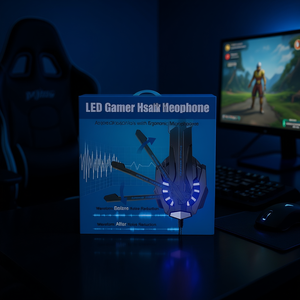 LED <b>Gaming</b> Headphones with RGB Light, Wired Over-Ear Design, Noise Cancelling <b>Microphone</b>, Bass Boost Sound, Touch Control, Ergon - Product Image 2