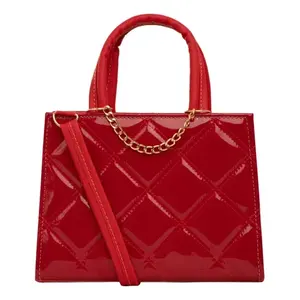 Bolso Bandolera Rojo Juvenil Fana, Acolchado con Patrón Geométrico, Cierre de Cremallera, Borla, Bolso de Hombro para Mujer, Uso Diario, Todas las Temporadas - Product Image 1
