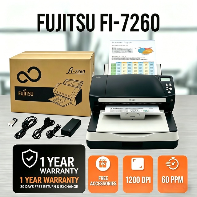Fujitsu Fi-7260 USB Automatic Passport Size Color Document Scanner High-Speed Double Sided Scanning CCD 24-Bit Color Stock