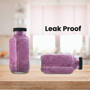 Bouteille de jus en verre carrée française de 16 oz pressée à froid avec couvercle en plastique, en gros et en stock - Product Image 4