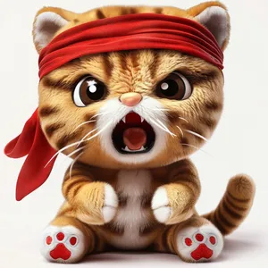 Kırmızı kafa bandı ile 2024 yeni tasarım kedi dolması hayvan bebek kükreyen Kitty peluş oyuncak