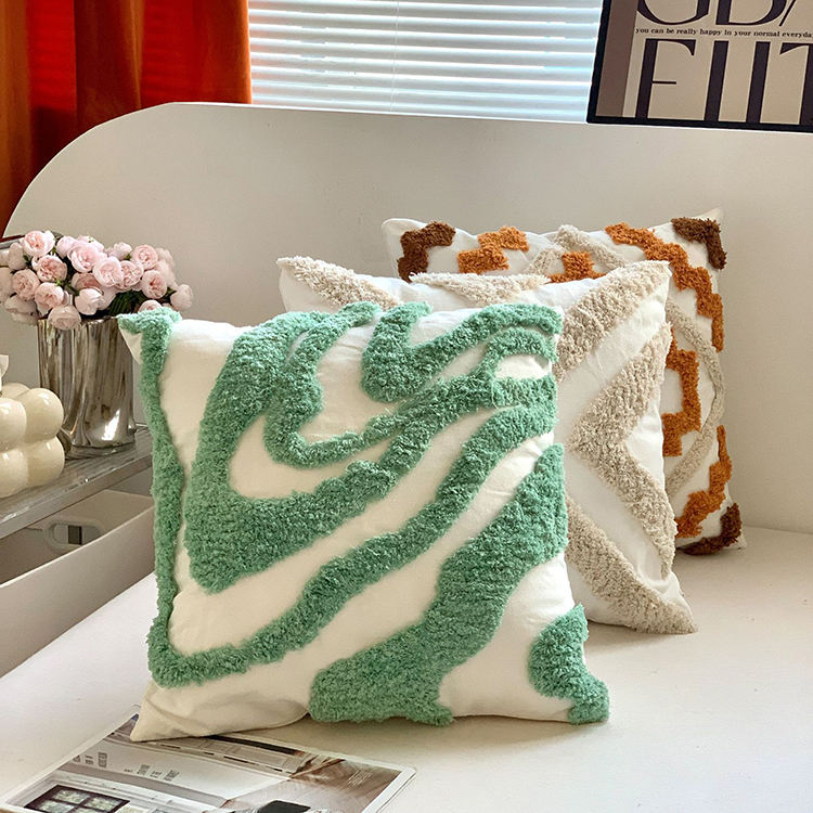 Pillow Case Green Pattern Throw Pillows Boho Indian Tufted Throw