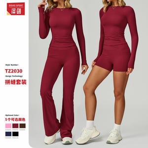 Conjunto Deportivo Disko para Yoga, Manga Larga, Cintura Alta, Pantalón Acampanado, Dos Piezas, Color Sólido, Ropa Deportiva para Mujer, TZ2030 - Product Image 2