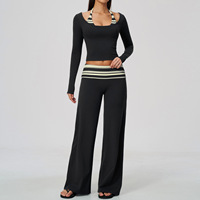 Nouvel Arrivage Ensemble de Yoga Femme Color Block à Manches Longues, Coupe Ajustée, Effet Push-Up et Amincissant, Pantalon Large, Tenue de Sport