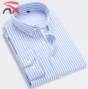新作春秋ブレンドカジュアルシャツメンズボタン長袖ストライプシャツレギュラーフィット男性ブラウス - Product Image 4