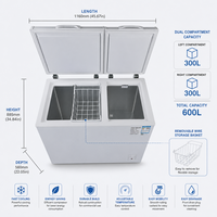 Congélateur coffre ouvert pour supermarché, en acier inoxydable 304, à refroidissement direct, 1 porte, multi-climatisation, pour viande congelée