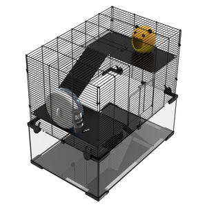 Cage pour <span class=keywords><strong>hamster</strong></span>, cage à gerbille de 23.5 pouces avec bassin en verre, rampes, plates-formes, cabane, roue d'exercice, pour petits hamsters, noir - Product Image 2