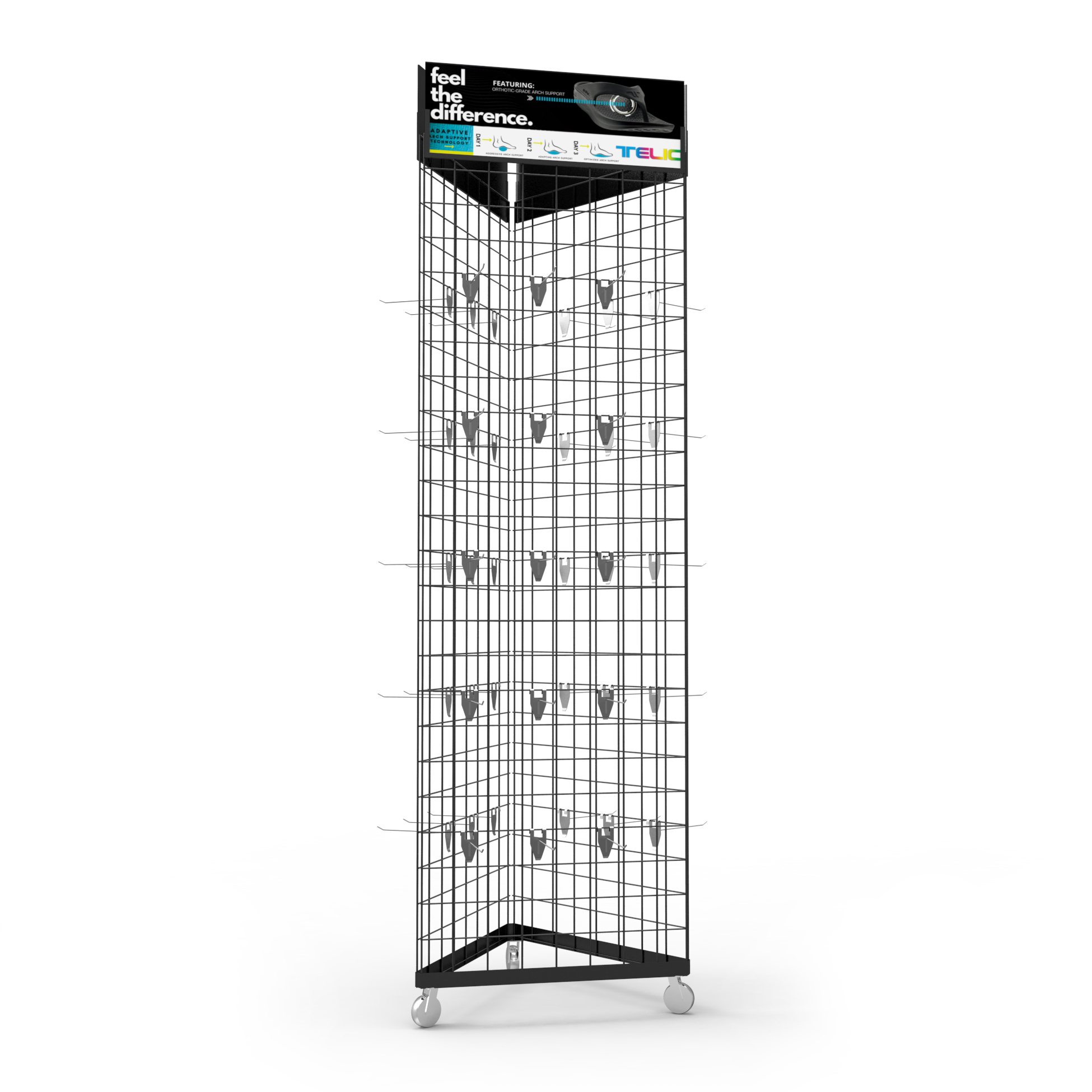 Custom Sign Triangle Grid Tower Mobile Display Stand Gridwall Display Rack with Wheels — view 5