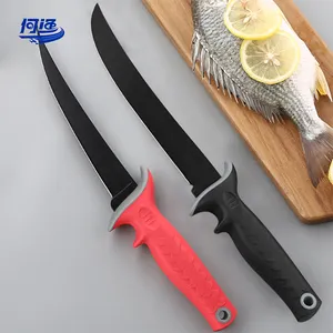 Personalizado 5cr15mov Acero inoxidable 7 pulgadas 9 pulgadas dentado Flex pesca filete cuchillo negro rojo filete cuchillo de pesca
