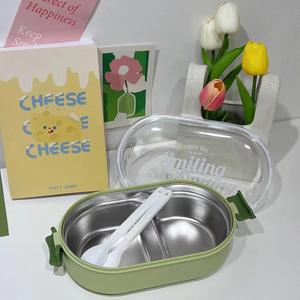 Contenitore per Pranzo Portatile in Acciaio Inox da 1000ML con Coperchi in Plastica Trasparente, Resistente, 2 Scomparti, Termico - Product Image 3