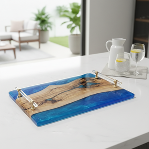 Plateau décoratif moderne de luxe en bois et résine, forme rectangulaire, artisanat léger en bois, couleur personnalisable, pour mariage, décoration intérieure, alimentaire - Product Image 3