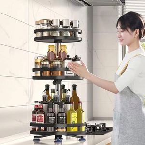 360 Degree Rotating Stainless Steel Adjustable <b>Shelf</b> 3 Tier Organizers Cabinet Metal Spice <b>Rack</b> - Product Image 3
