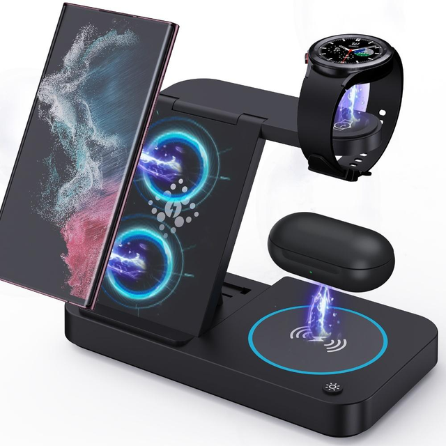 Custom 10W Fast Wireless Charger Station OTP PD Charging Dock Stand for Android Smartphones Mobile Watches (ABS+PC Material)
