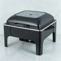 Luxuriöser schwarzer Edelstahl-Chafing Dish 6L mit quadratischem Glasdeckel – Moderner Buffet-Speisenwärmer für Hotel- und Restaurantbedarf