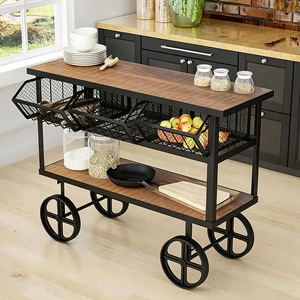 Chariot de bar en métal et bois au design luxueux, chariot de service alimentaire pour hôtel et mariage, chariot mobile - Product Image 2