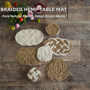 Bohemian Round Polyester Cotton Woven <b>Rope</b> Table Mat Heat Resistant Non-Slip Braided Eco-Friendly Durable Placemat 8MM <b>Thick</b> - Product Image 4