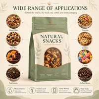 Sachet d'emballage alimentaire personnalisé imprimé, mat, avec fenêtre, fond plat, refermable, à fermeture éclair, pour snacks, scellé sur huit côtés