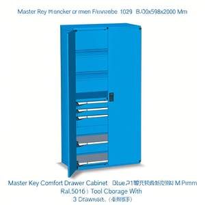 Fami Master Key Comfort <b>Drawer</b> Cabinet 1020x598x2000 Mm Blue Ral5012 <b>Tool</b> Storage With 3 <b>Drawers</b> - Product Image 3