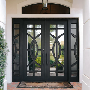 <span class=keywords><strong>Porta</strong></span> in Ferro Battuto di Lusso Stile Europeo con Inserto in Vetro Artistico per Ingresso Principale di Villa - Product Image 1